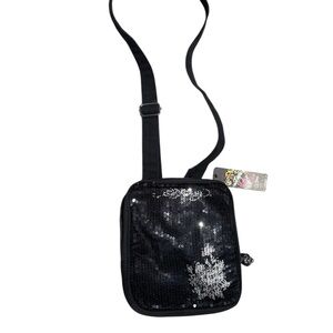 Ed Hardy Black and Silver Crossbody Bag with Modern Design